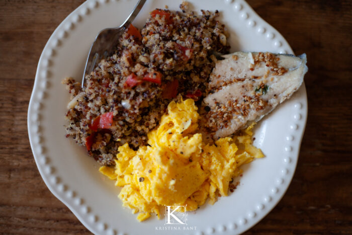 Sunday Brunch Scrambled Eggs with Trout and Tri-Color Quinoa